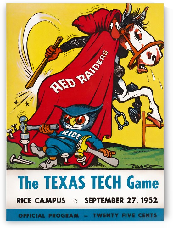 1952 Rice vs. Texas Tech Football Program Art by Row One Brand