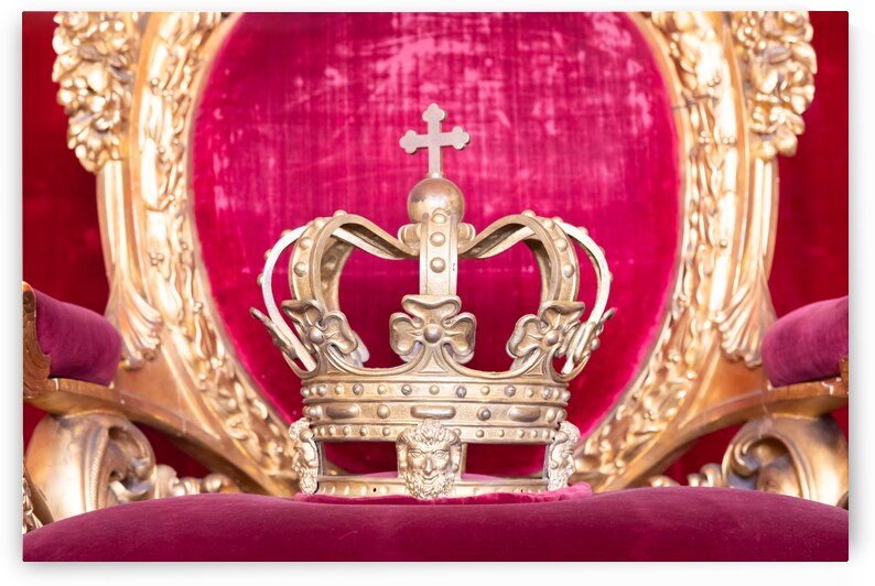 Ancient crown on red velvet. Antique symbol of authority luxury by Paolo Modena