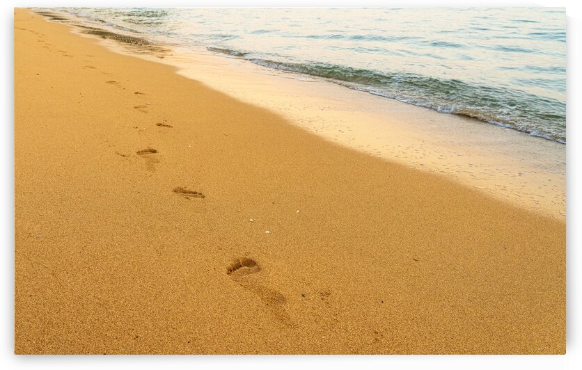 Early morning footsteps on Tunnels Beach on Kauai in Hawaii by Steve Heap