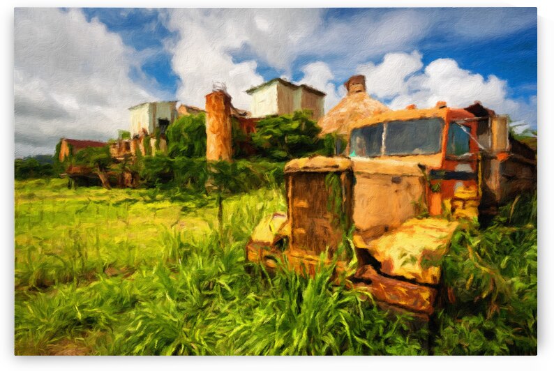 Oil painting of abandoned truck by old sugar mill at Koloa Kauai by Steve Heap