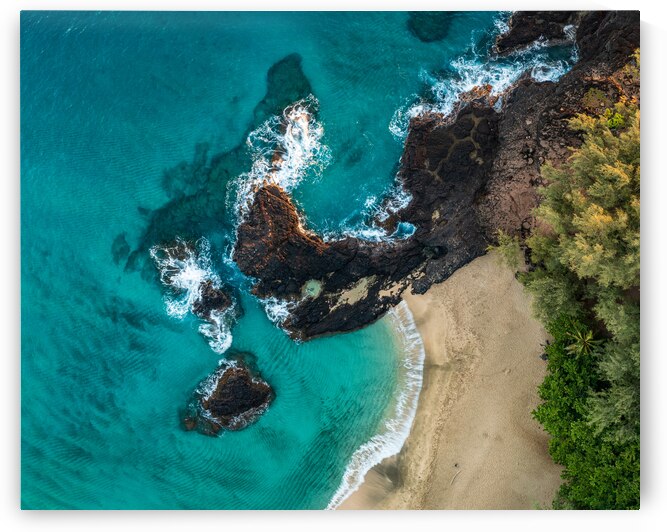 Top down view of rocks and waves on Lumahai beach Kauai by Steve Heap