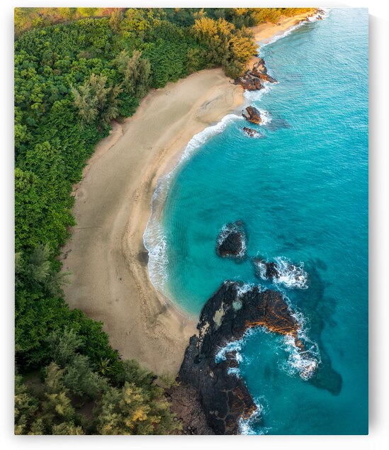 Top down view of rocks and waves on Lumahai beach Kauai by Steve Heap
