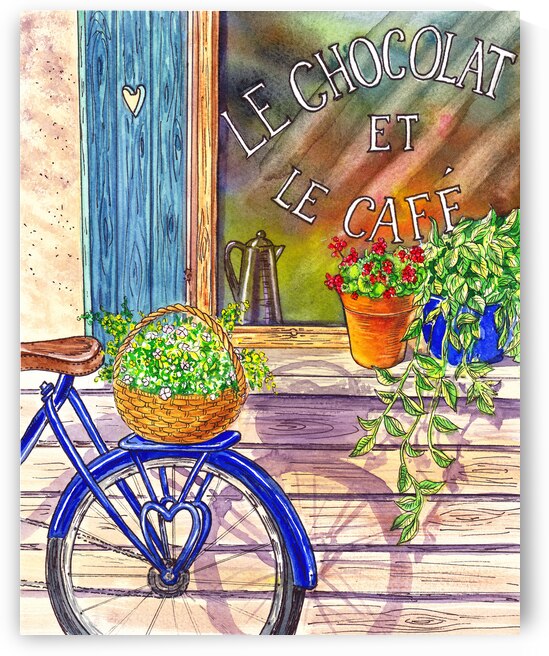 Bicycle With Basket Of Flowers And Cafe Window  P by Irina Sztukowski