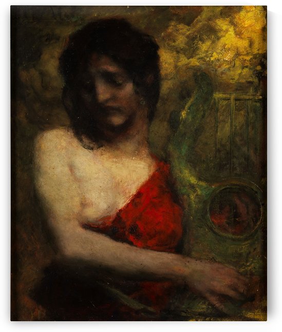 Halbakt einer jungen Frau in rotem Kleid by Ferdinand Keller