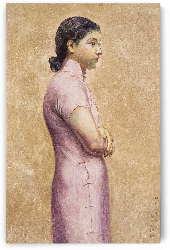 Portrait of a Woman in a white dress by Okada Saburosuke