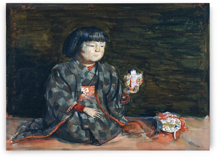 Seated Portrait of Reiko with a Doll by Okada Saburosuke