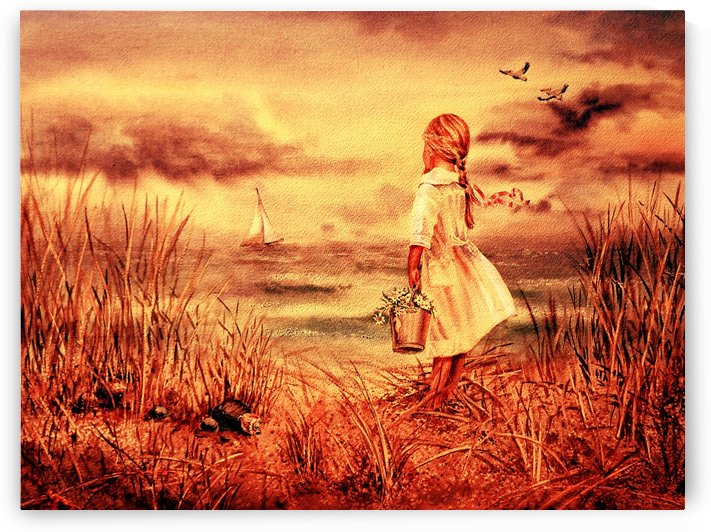 Girl At The Ocean Vintage Style by Irina Sztukowski