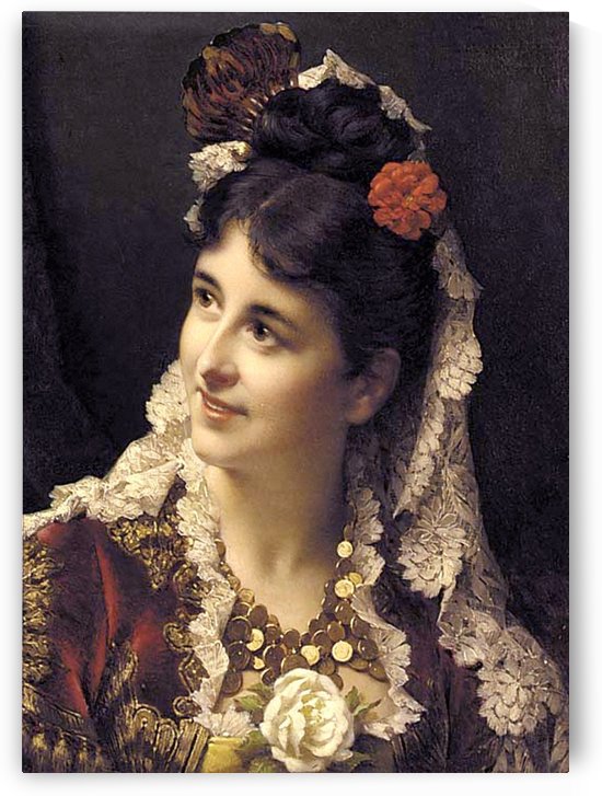 A woman with a red flower by Stephan Sedlacek