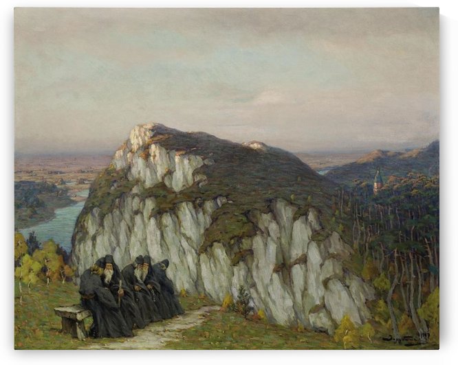 A group of monks praying by Sergei Semenovich Egornov