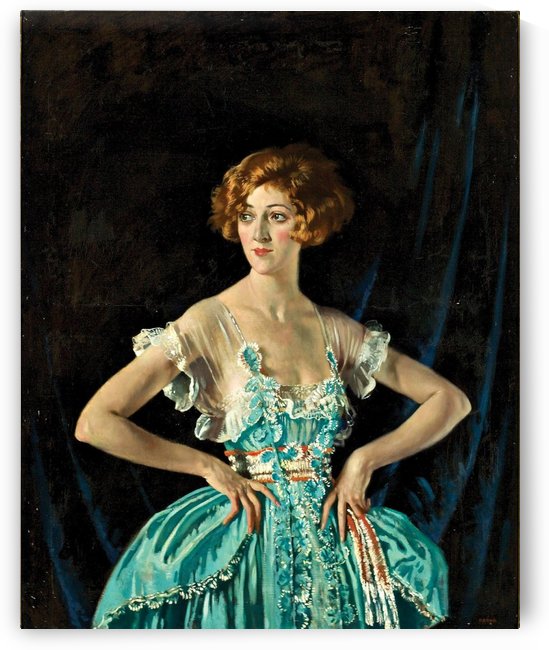 A young woman in a blue dress by Sergei Semenovich Egornov