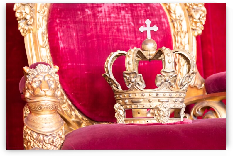 Ancient crown on red velvet. Antique symbol of authority luxury by Paolo Modena