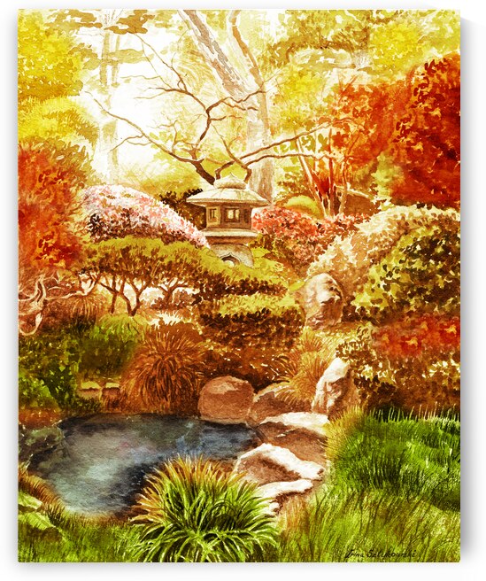Beautiful Season In Japanese Garden Fall Watercolor Autumn by Irina Sztukowski