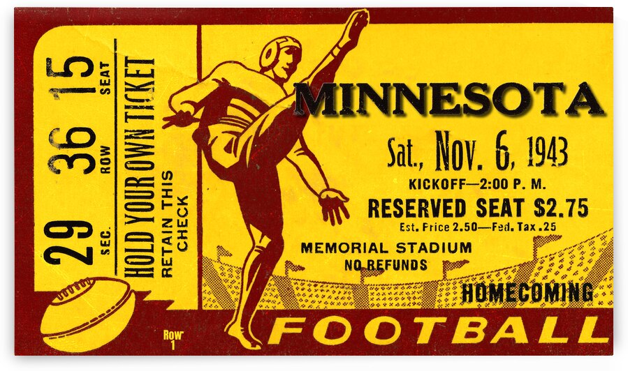 1943 Minnesota Football Ticket Remix by Row One Brand