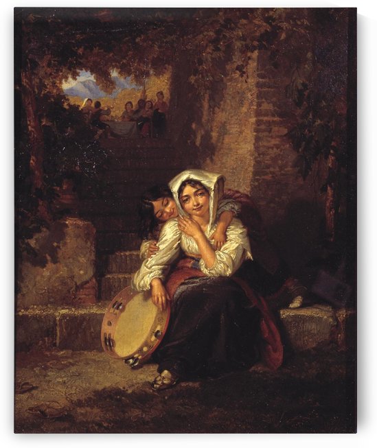 Two girls and a tamburine by Penry Williams