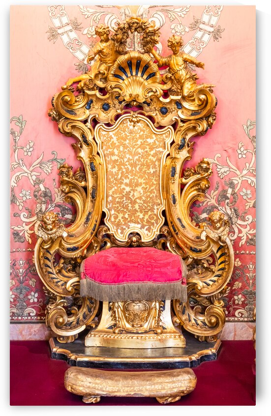 Antique throne in gold and red velvet. Old royal chair luxury v by Paolo Modena