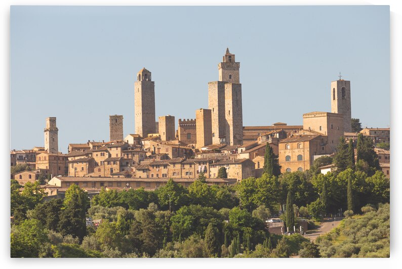 San Gimignano village Italy: green countryside blue sky hill  by Paolo Modena