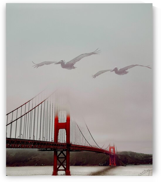 Enigmatic Crossings - Vintage Golden Gate Bridge Art Print by Corina Ioana
