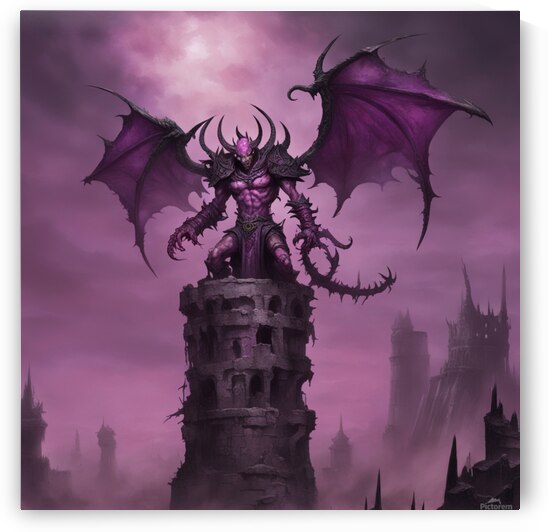 slaanesh demon on a crumbling tower  by AIGALLERY