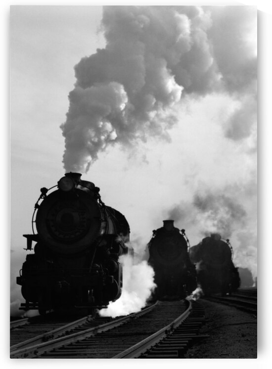 1930-1940s HEAD-ON VIEW OF THREE STEAM ENGINES 172438 by Panoramic Images
