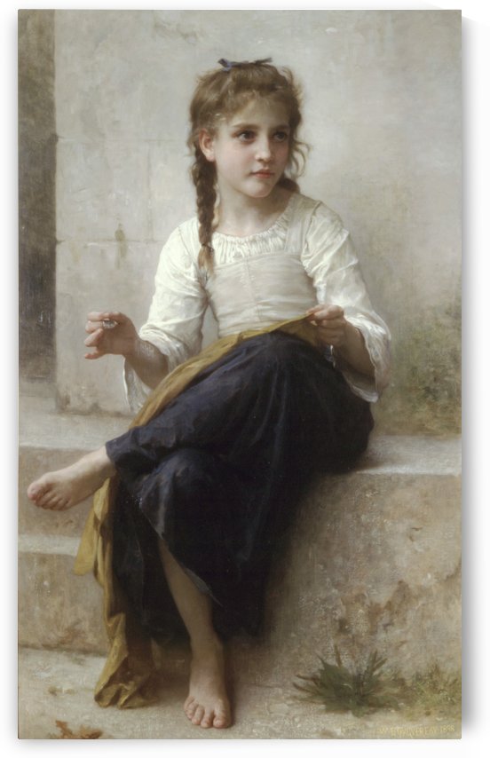 A young girl sewing by William-Adolphe Bouguereau