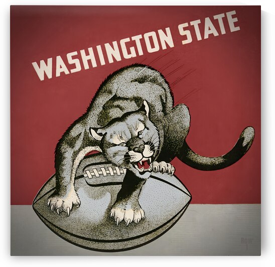 Vintage Washington State Sitting Cougar Art by Row One Brand