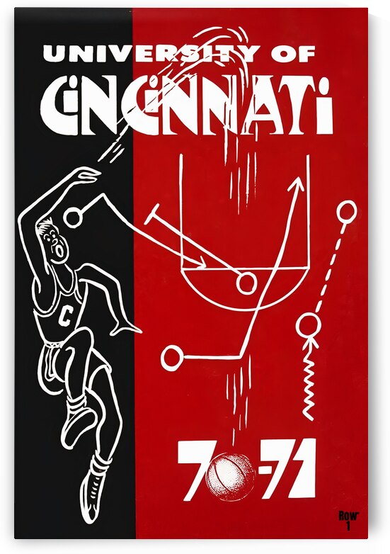 1970 Cincinnati Bearcats Basketball Art by Row One Brand