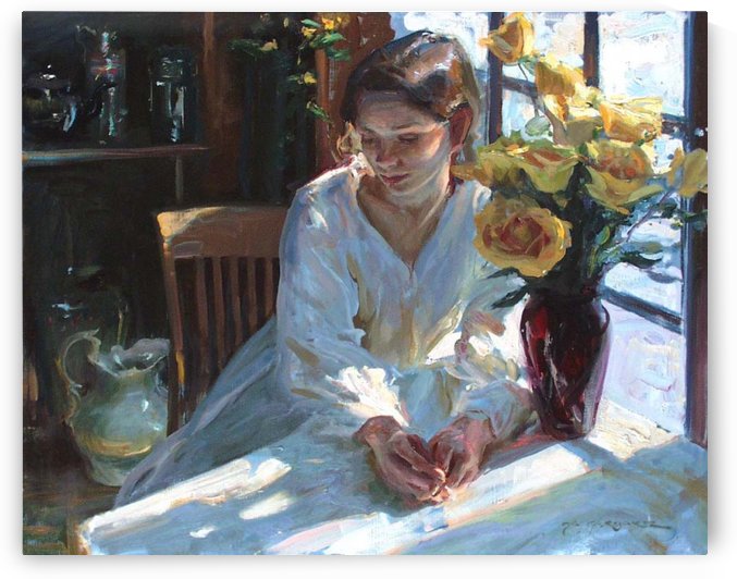 A woman in a white dress by Delapoer Downing