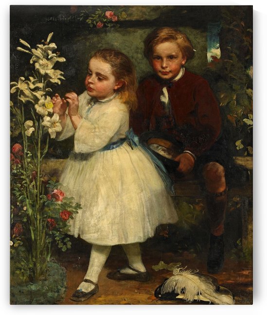 Two children and a white flower by Delapoer Downing