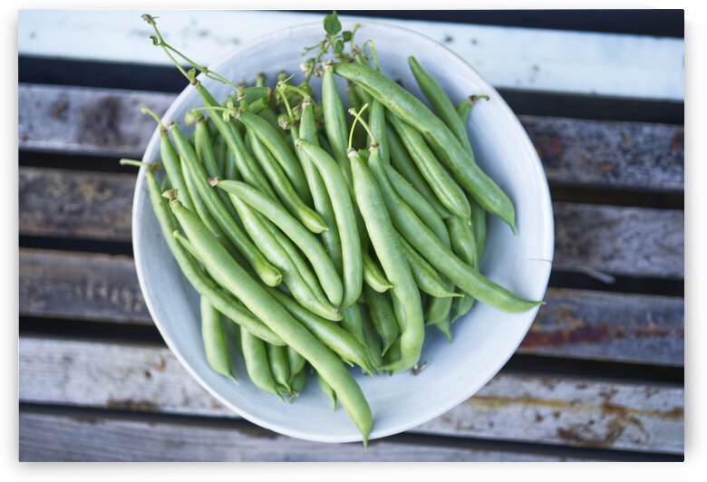 Fresh Green Beans in Grey Bowl by Iris H Richardson