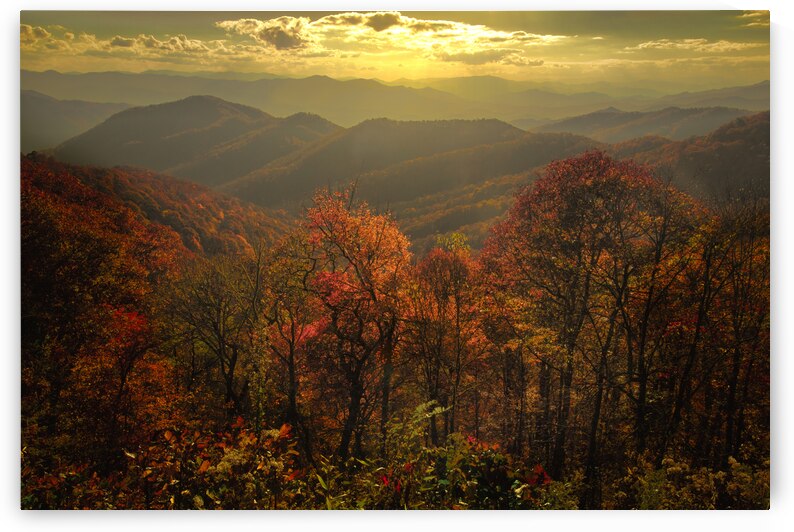 Blue Ridge and Smoky Mountains Autumn Sunset by Norma Brandsberg Photography