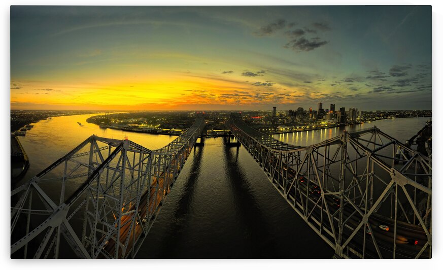 New Orleans Mississippi River Front Bridges Panorama by Norma Brandsberg Photography