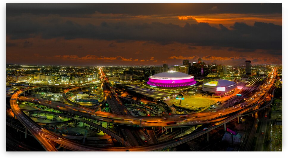 New Orleans Super Dome Night Panorama by Norma Brandsberg Photography