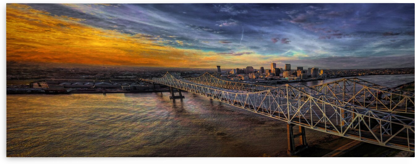 New Orleans Waterfront Sunset Panorama by Norma Brandsberg Photography