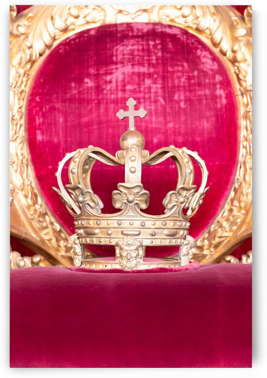 Ancient crown on red velvet. Antique symbol of authority luxury by Paolo Modena