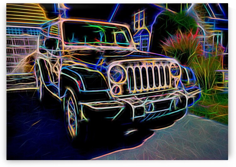 White Wrangler in My Driveway Neon by Bill Swartwout Photography