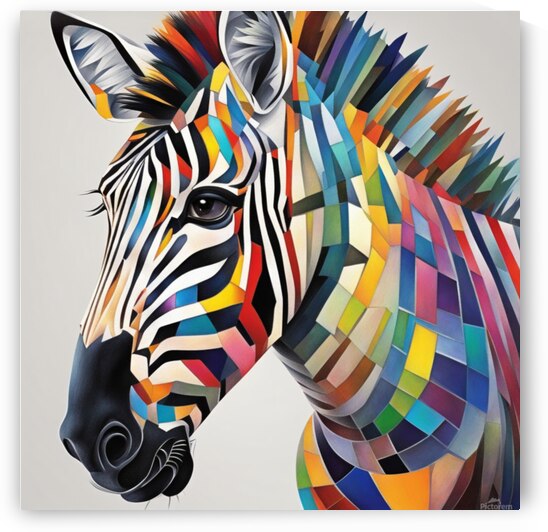 zebra with many colour dring water with many colours Cubism style by AIGALLERY