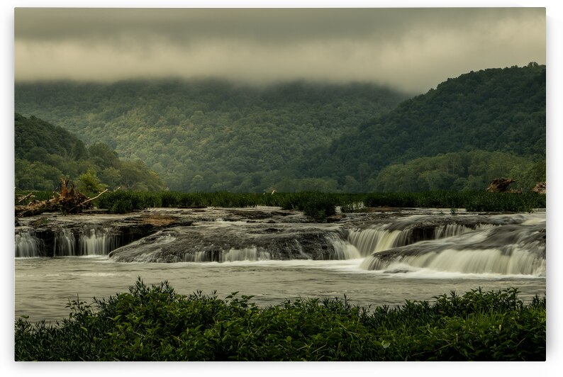 New River Gorge Waterfalls in Morning Fog by Norma Brandsberg Photography