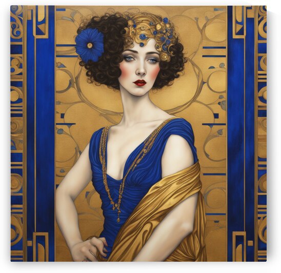 realistic lady art deco gustav klimt gold royal blue  by AIGALLERY
