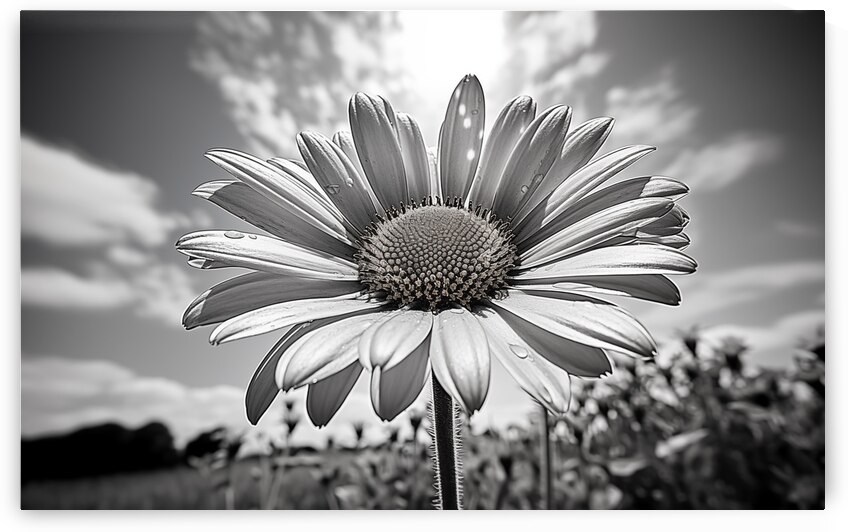Summer’s Echo – Black and White Sunflower Field Print by Savage Art Prints