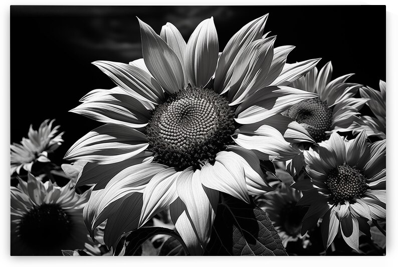 Golden Accent – Part-Color Sunflower Study Print by Savage Art Prints