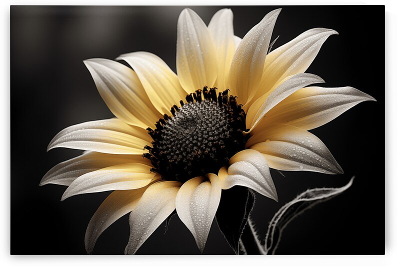 Silver Petals – Monochrome Sunflower Portrait Print by Savage Art Prints