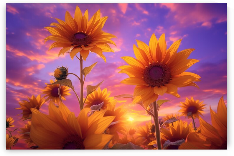 Sunrise Blooms – Sunflowers in the Morning Light Print by Savage Art Prints