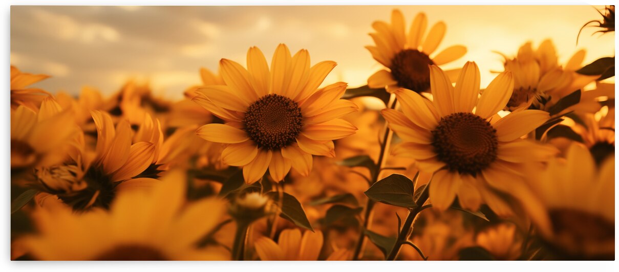 Golden Haze – Radiant Sunflower Morning Print by Savage Art Prints