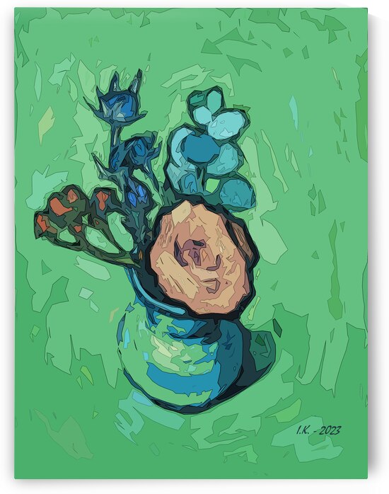 The Rose in Blue Vase-f by Ivan Kolisnyk