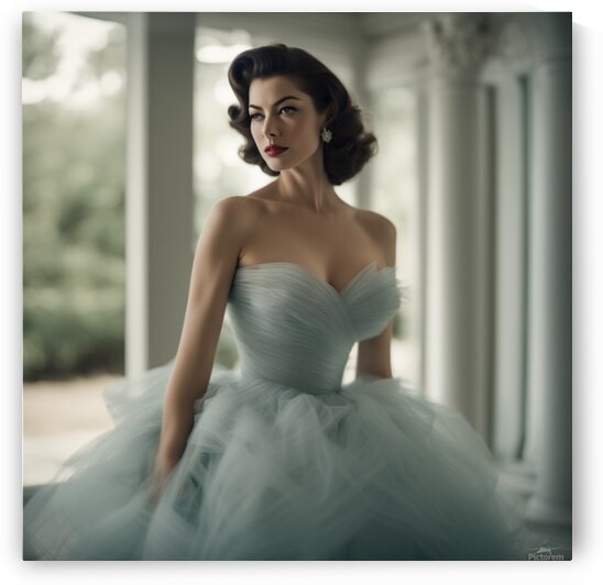 Intriguing perspective of a Ava Gardner. The translucent quality of her dress against a muted background creates a sense of aquatic serenity. Bloom translucent tilt-shift effect. shot with Fujifilm GFX 100 by AIGALLERY