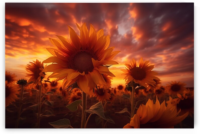 Blaze of Blooms – Dramatic Sunflower Sunset Print by Savage Art Prints