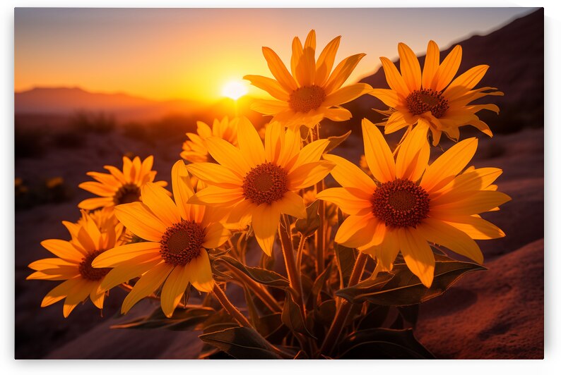 Sunset Sunflowers – Golden Hour Botanical Art Print by Savage Art Prints