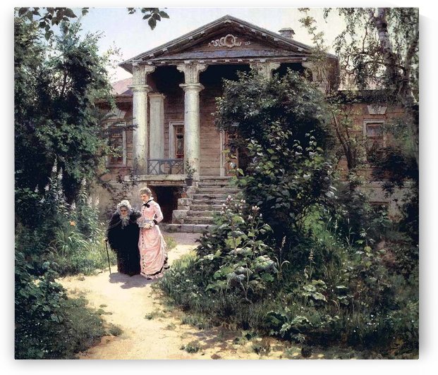 Two women in front of a house by Vasily Dmitrievich Polenov