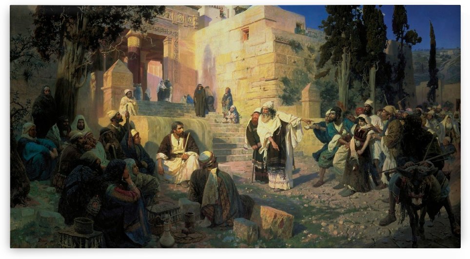 A gathering of men in front of the temple by Vasily Dmitrievich Polenov