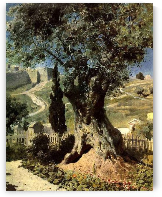 A big tree in front of the village by Vasily Dmitrievich Polenov